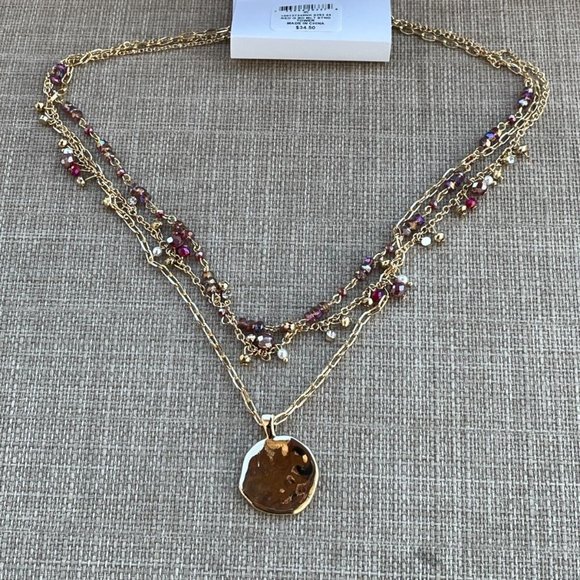 Style & Co. Necklaces Gold plated Multi Rows Faceted Beads Hammered Coin Pendant - Picture 8 of 12